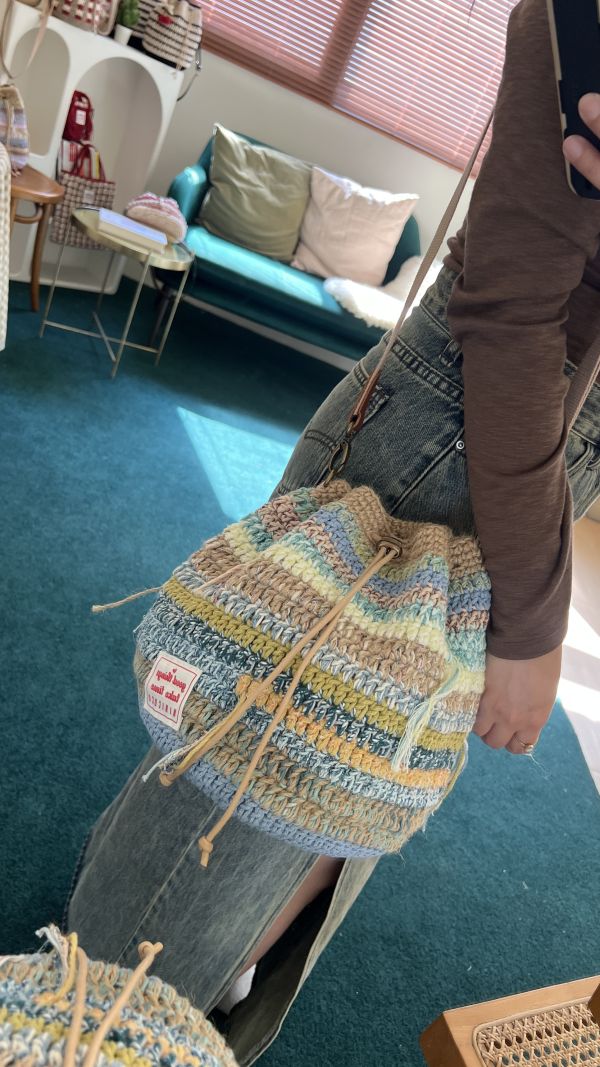 現貨 慵懶感流浪束口包 藍綠色系 