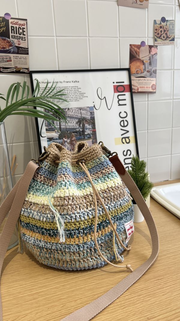 現貨 慵懶感流浪束口包 藍綠色系 