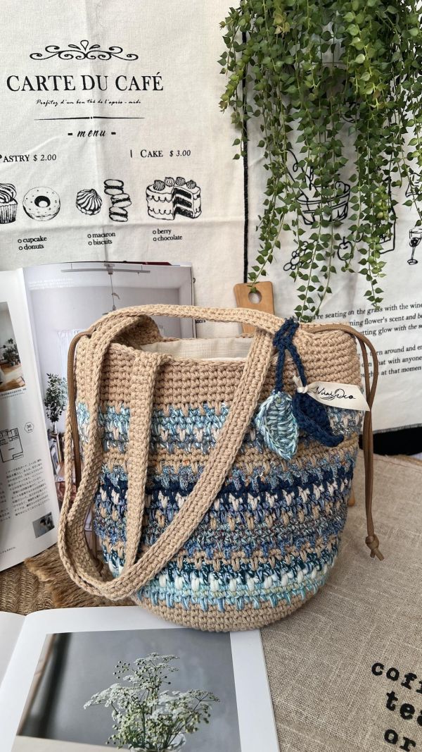 現貨 海色編織肩背包 