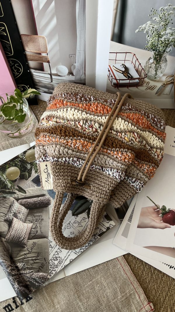 現貨 鉤織款流浪小手提 海浪橘 