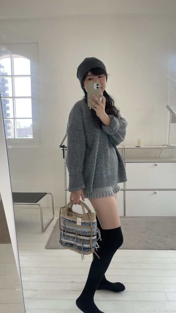 現貨 加大手提流浪包 藍灰色系 