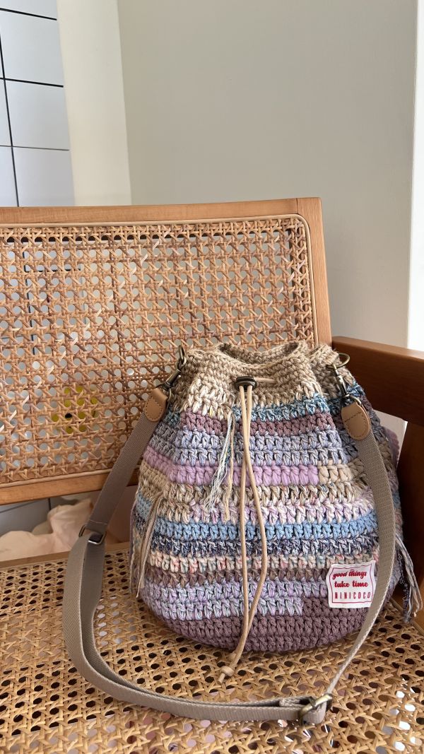 現貨 慵懶感流浪束口包 灰紫藍系 