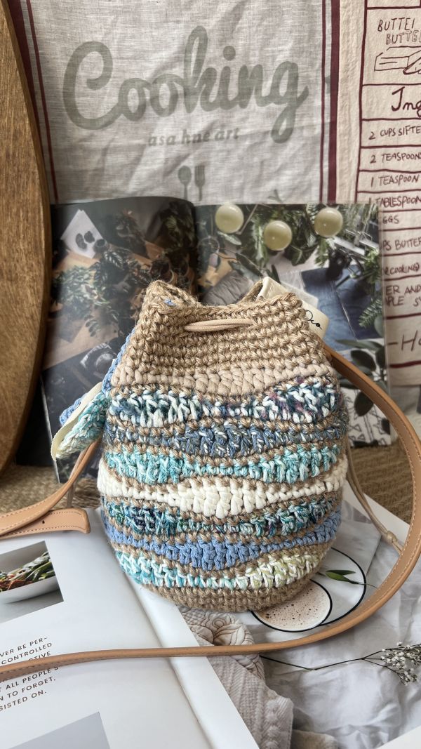 現貨 海浪束口水桶包 藍色 