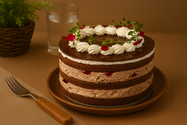 十吋羅曼蒂巧克力蛋糕 羅曼蒂巧克力蛋糕、70%黑巧克力蛋糕、玫瑰花蛋糕、百里香蛋糕、巧克力鮮奶油蛋糕、生日蛋糕推薦、手工蛋糕代工、下午茶甜點