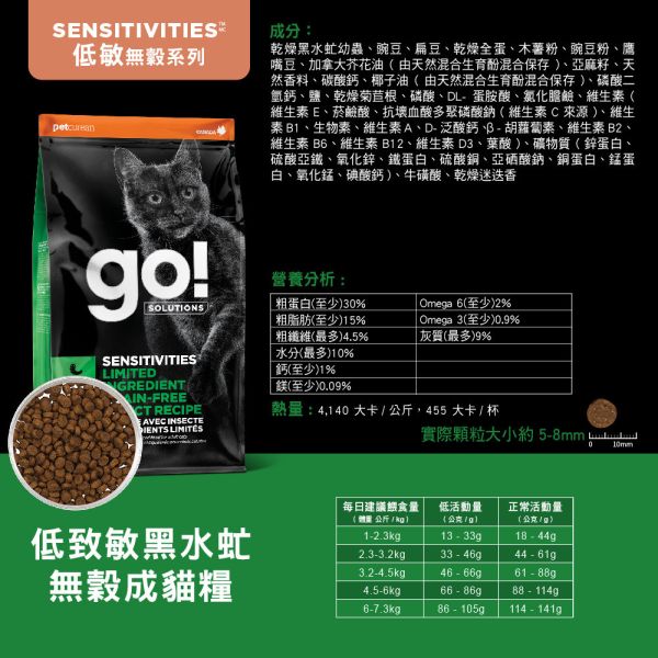 私訊LINE領促銷價｜GO! 貓咪天然糧 低致敏-黑水虻穀成貓糧 3B、6B、12B 