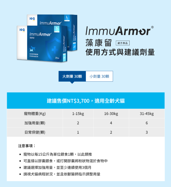 私訊LINE領促銷價 | Hi-Q 犬貓保健品 ImmuArmor 藻康留/HeartFight 藻心沛/RenoShield 藻護盛 