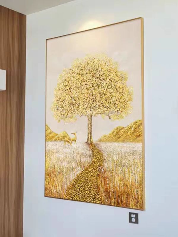 手繪油畫金箔發財樹黃金財路玄關沙發牆藝術掛畫財位必備風水畫 招財畫, 客廳畫, 財位, 玄關掛畫, 黃金畫, 客廳 畫, 金錢樹, 黃金樹, 風水油畫, 客廳裝飾, 買畫,新麗畫廊