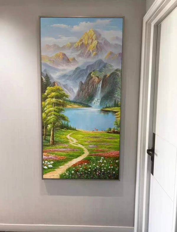 手繪油畫高訂款歐式山水財鹿聚寶盆風水畫現代裝潢財位藝術掛畫買畫首選 手繪油畫高訂款歐式山水財鹿聚寶盆風水畫現代裝潢財位藝術掛畫買畫首選