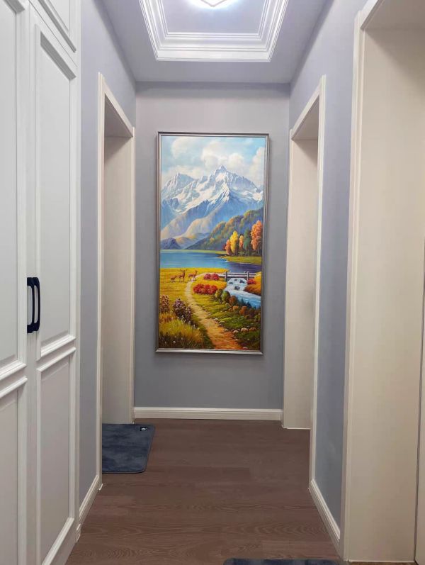 手繪油畫歐式山水畫財鹿左右逢源裝飾畫風水掛畫 手繪油畫歐式山水畫財鹿左右逢源裝飾畫風水掛畫