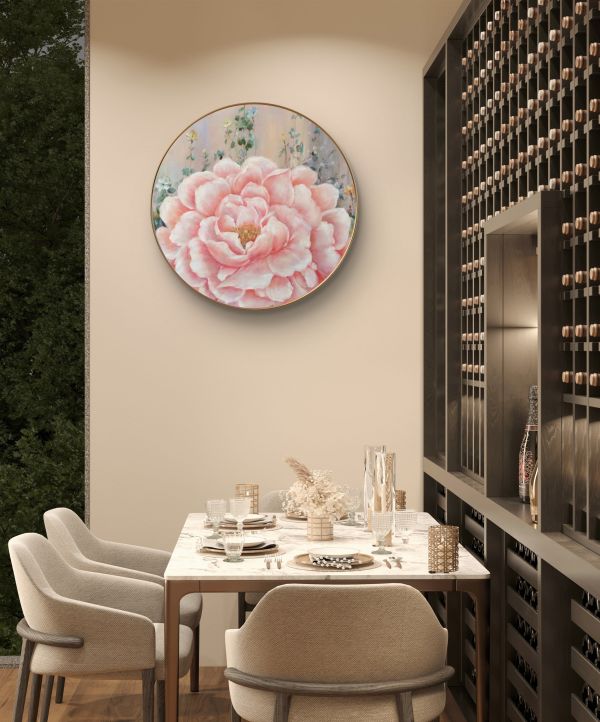 獨家圓形手繪油畫花開富貴牡丹花入宅藝術掛畫風水畫送禮自用買畫首選 牡丹 畫, 開運 黃金, 牡丹花畫, 牡丹油畫,新麗畫廊