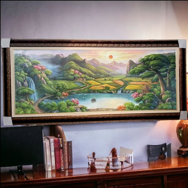 手繪油畫黃金大豐收滿載而歸招財聚寶盆山水畫風水師推薦財位掛畫 手繪油畫黃金大豐收招財聚寶盆山水畫風水師推薦財位掛畫