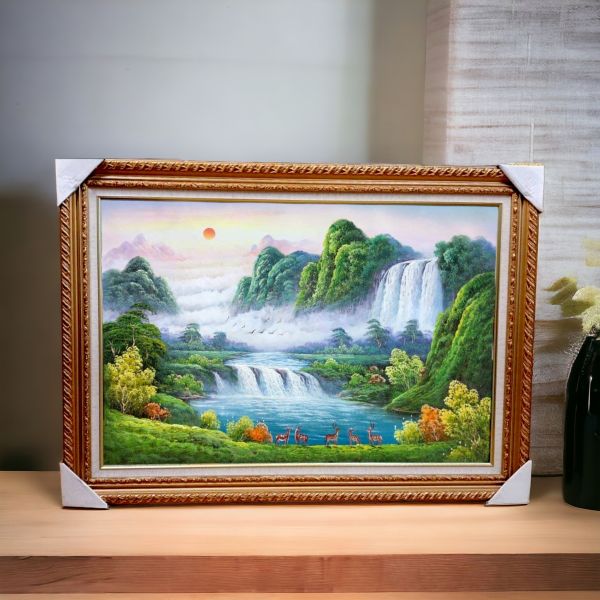 手繪油畫開運五鹿聚財聚寶盆風水師推薦財位掛畫 手繪油畫開運五鹿聚財聚寶盆風水師推薦財位掛畫