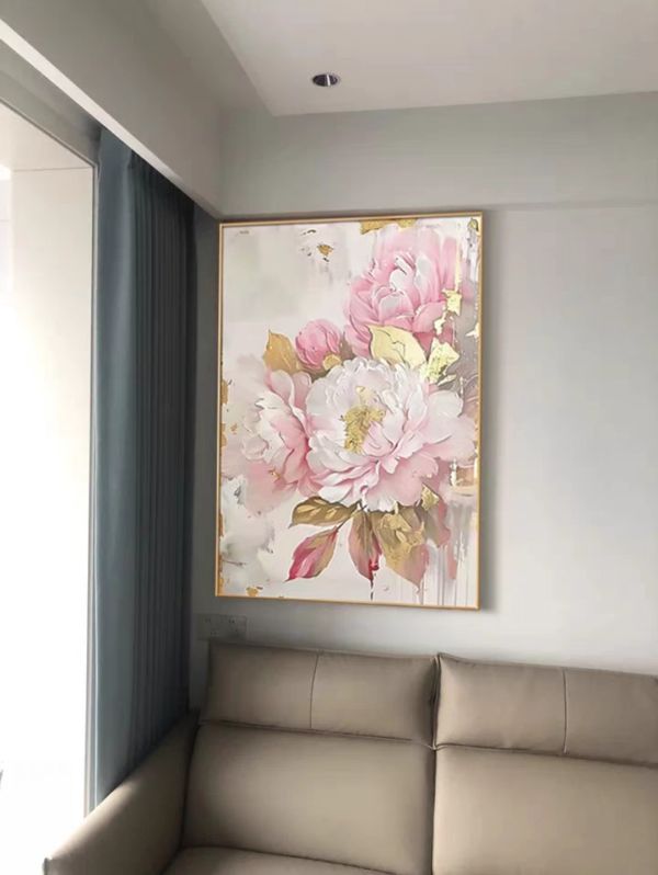 手繪油畫高級歐式金箔牡丹花花開富貴藝術掛畫客廳玄關買畫首選四十年畫廊老店經營品質保證 牡丹 畫, 開運 黃金, 牡丹花畫, 牡丹油畫, 黃金金箔畫, 手繪油畫, 山畫招財,買畫,新麗畫廊