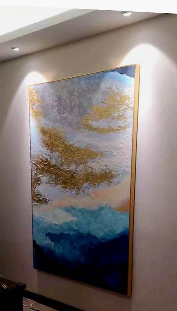 手繪油畫金箔祥雲現代抽象裝飾畫玄關客廳藝術掛畫 手繪油畫金箔祥雲現代抽象裝飾畫玄關客廳藝術掛畫