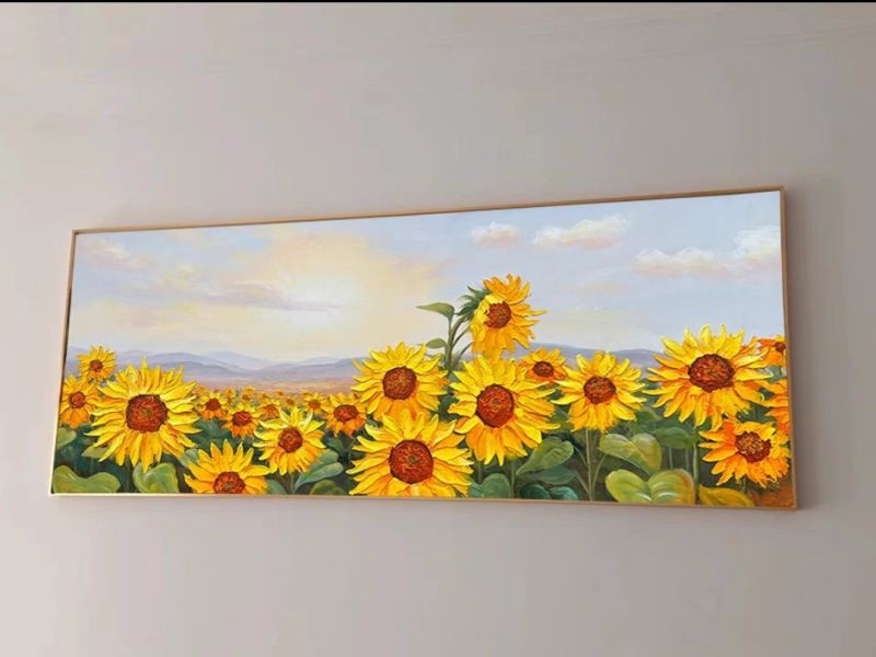 手繪油畫向日葵遠景藝術掛畫向陽花客廳沙發牆裝飾畫 向日葵畫,向陽花,買畫,新麗畫廊,油畫,風水畫