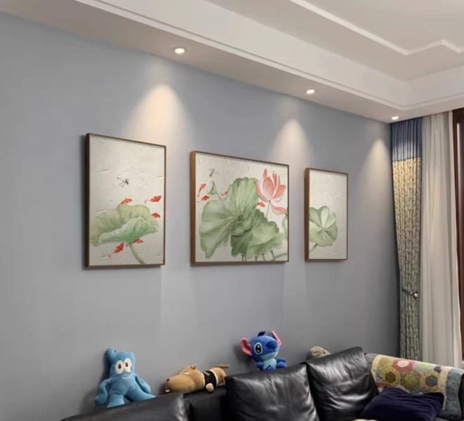 三拼手繪油畫新中式富貴有餘九如魚裝飾畫藝術掛畫 三拼手繪油畫新中式富貴有餘九如魚裝飾畫藝術掛畫