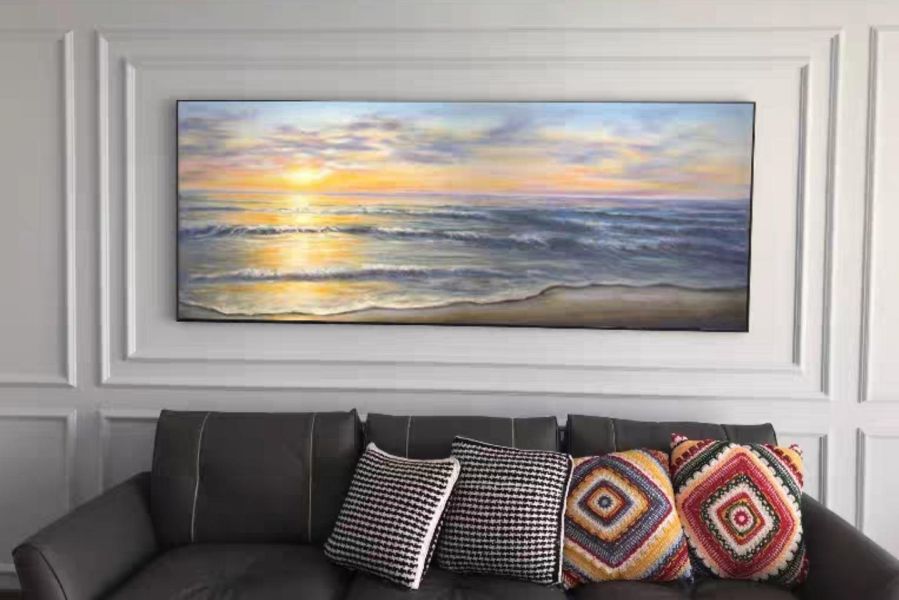 手繪油畫《光之歸途》現代藝術掛畫客廳沙發牆掛畫送禮自用買畫首選 掛畫, 油畫, 買畫,大海畫,客廳掛畫,買畫,手繪油畫