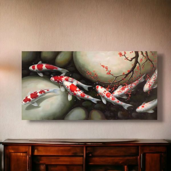 手繪油畫吉祥九如魚年年有餘招財裝飾畫掛畫風水畫 手繪油畫吉祥九如魚年年有餘招財裝飾畫掛畫風水畫