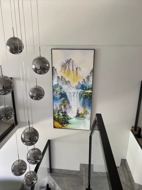 手繪油畫高山流水聚財財源廣進玄關客廳風水師推薦財位掛畫 手繪油畫高山流水聚財財源廣進玄關客廳風水師推薦財位掛畫