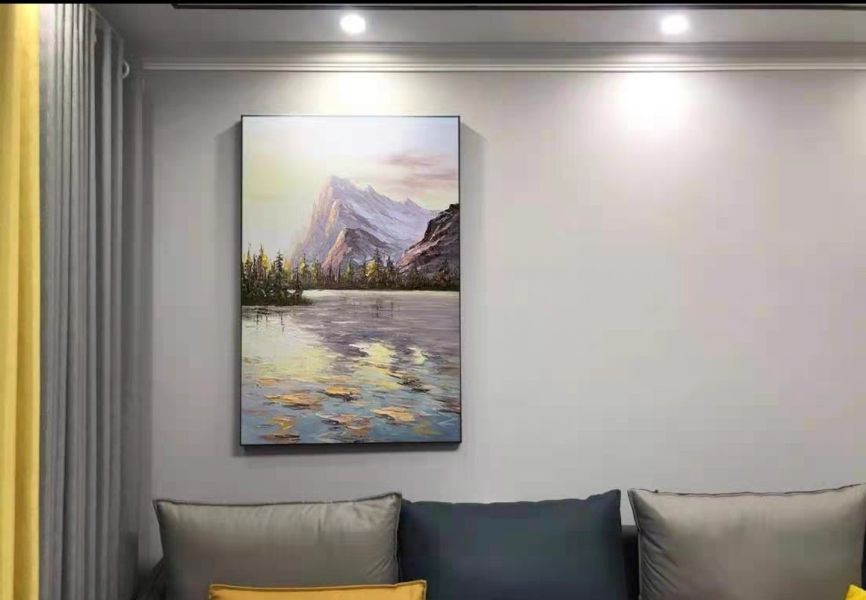 手繪油畫山邊湖景藝術掛畫裝飾畫客廳沙發牆送禮自用買畫首選 手繪油畫高格調山邊湖景藝術掛畫裝飾畫客廳沙發牆送禮自用買畫首選