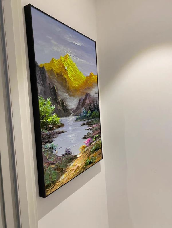 手繪油畫現代金山聚寶盆設計師推薦財位必備藝術掛畫 手繪油畫現代金山聚寶盆設計師推薦財位必備藝術掛畫桃園買畫