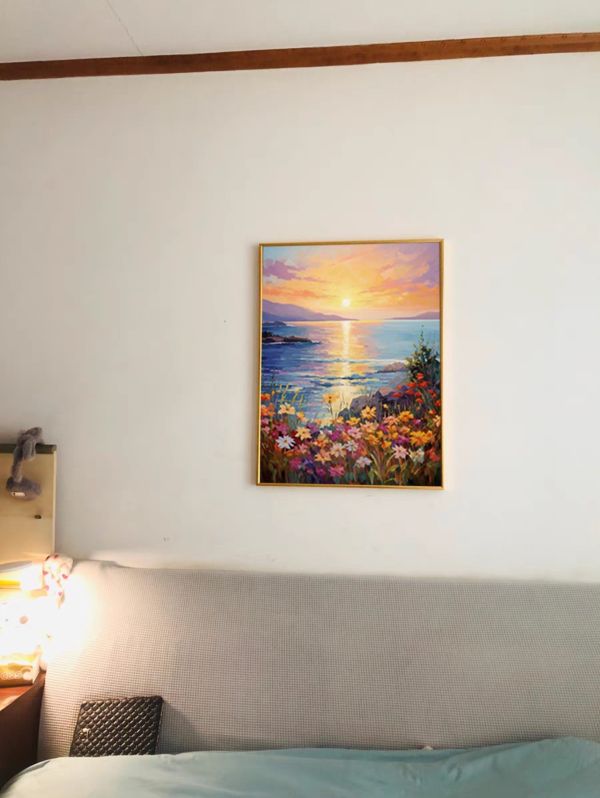 手繪油畫高訂款晨曦海岸花田裝飾畫藝術掛畫送禮自用 手繪油畫高訂款晨曦海岸花田裝飾畫藝術掛畫送禮自用