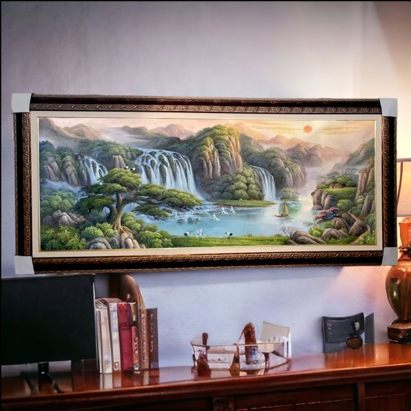 手繪油畫旭日東昇招財聚寶盆滿載而歸風水畫買畫首選 手繪油畫旭日東昇招財聚寶盆滿載而歸風水畫買畫首選