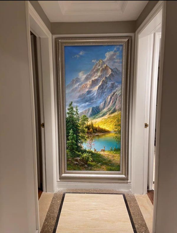 手繪油畫高檔現代歐式山水雙祿招財聚寶盆裝飾畫山水畫 手繪油畫高檔現代歐式山水雙祿招財聚寶盆裝飾畫山水畫