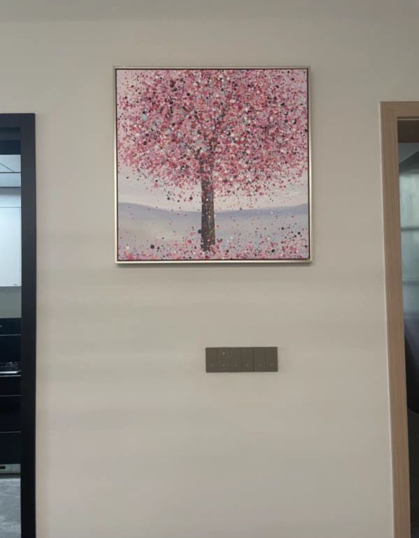 手繪油畫紅粉櫻花樹紛飛漫天裝飾畫玄關電表箱掛畫 手繪油畫紅粉櫻花樹紛飛漫天裝飾畫玄關電表箱掛畫