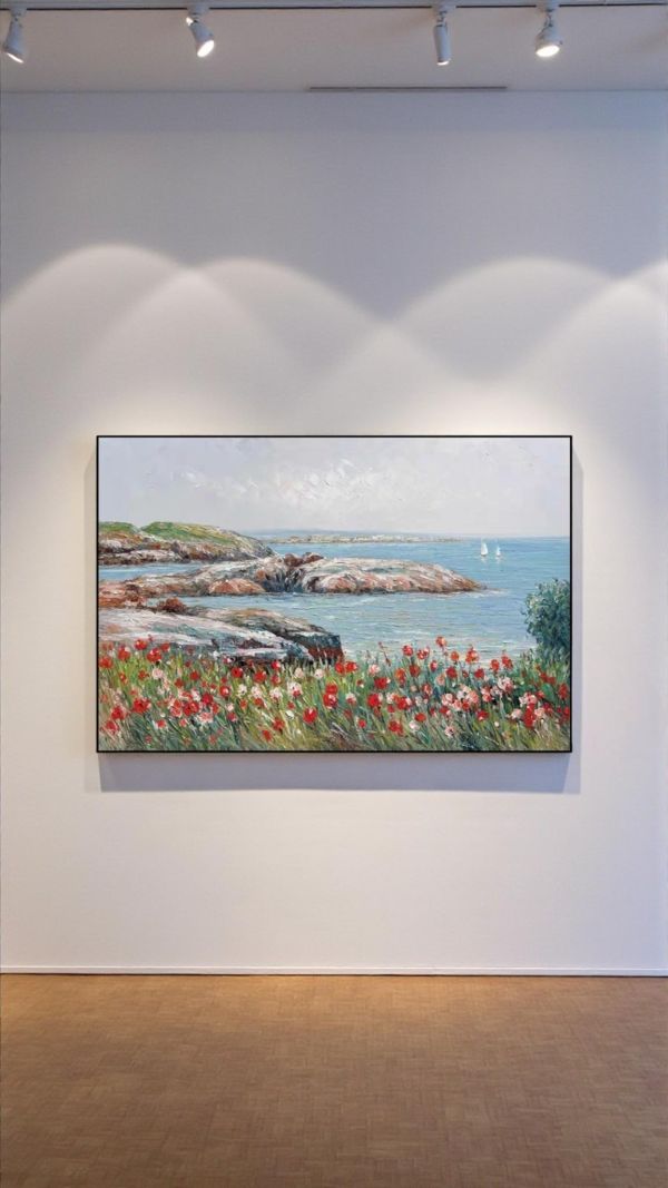 雙拼手繪油畫歐式風景《風起花開的彼岸》藝術掛畫客廳玄關掛畫買畫首選新麗畫廊 掛畫, 油畫,買畫,客廳掛畫,桃園買畫,台北買畫,新麗畫廊,風景畫