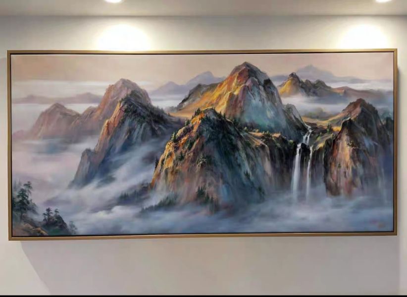 手繪油畫現代霸氣靠山流水生財風水師推薦財位客廳辦公室裝飾掛畫 手繪油畫現代霸氣靠山流水生財風水師推薦財位客廳辦公室裝飾掛畫