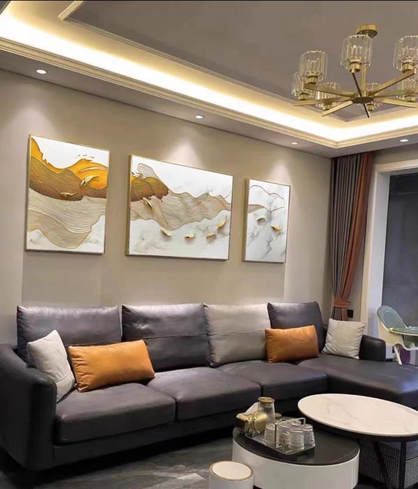 三拼獨家手繪油畫金箔現代抽象九如魚藝術掛畫裝飾畫 黃金樹, 風水油畫, 客廳裝飾, 畫作, 畫布, 玄關裝飾, 發財樹畫, 畫 海, 九如魚, 發財金, 掛画, 靠山,買畫,新麗畫廊