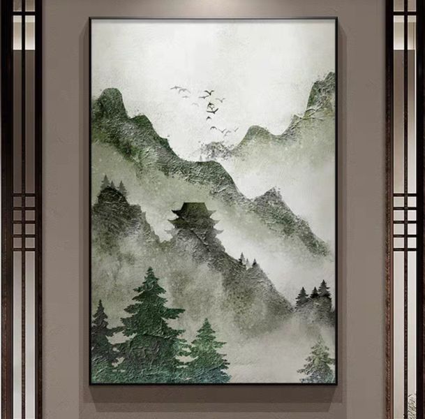 手繪油畫現代靠山圖風水師推薦款貴人相助財位擺放 風水油畫, 客廳裝飾, 畫作, 畫布, 玄關裝飾, 發財樹畫, ,靠山,靠山油畫,