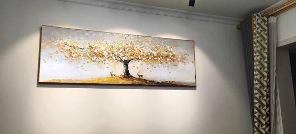手繪油畫高訂款財鹿黃金招財樹藝術掛畫客廳沙發牆裝飾畫買畫首選 開運山畫, 招財布, 掛畫 招財, 黃金樹畫, 送黃金, 開運山水, 風水 山, 山 畫, 山水風景風水畫,買畫,新麗畫廊