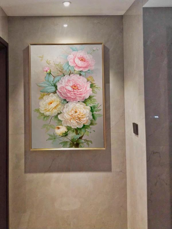 手繪油畫現代牡丹花典雅氣質裝飾畫玄關客廳藝術掛畫 手繪油畫現代牡丹花典雅柔美裝飾畫玄關客廳藝術掛畫