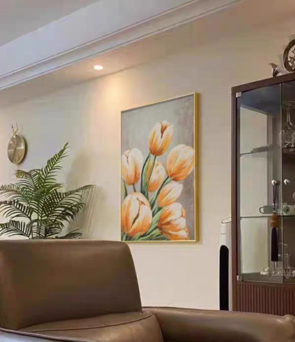 手繪油畫療癒黃色鬱金香客廳玄關裝飾畫送禮自用買畫首選 手繪油畫黃色鬱金香客廳玄關裝飾畫送禮自用買畫首選