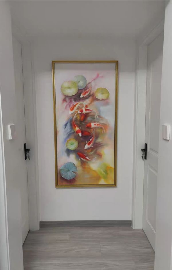 手繪油畫現代七彩渲染九如魚水彩風格裝飾畫藝術掛畫 手繪油畫七彩渲染九如魚水彩風格裝飾畫藝術掛畫