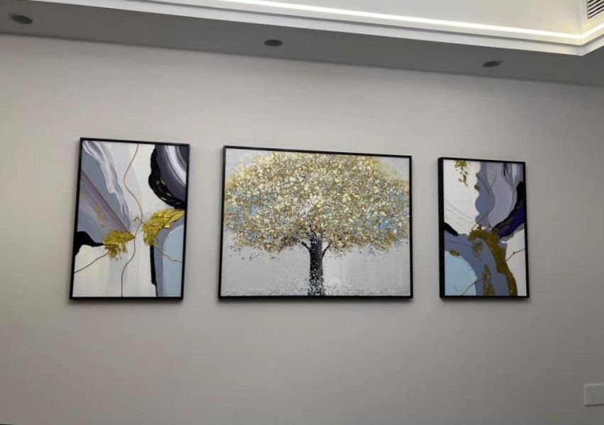 三拼獨家手繪油畫《聚光之樹》藝術掛畫客廳貴賓室接待空間掛畫買畫首選 掛畫, 油畫, 三拼油畫,抽象畫,抽象油畫,新麗畫廊,桃園畫廊,買畫