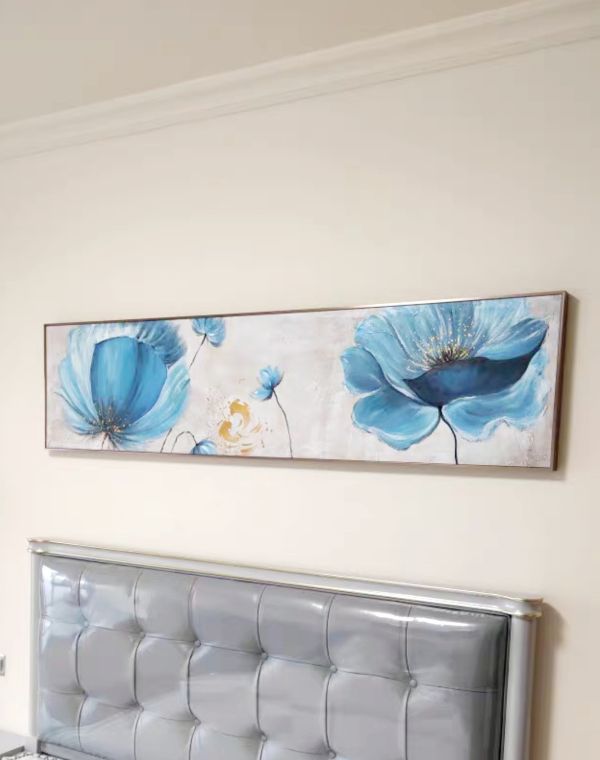 手繪油畫美式莫蘭迪藍花卉裝飾畫客廳臥室床頭藝術掛畫 手繪油畫美式莫蘭迪藍花卉裝飾畫客廳臥室床頭藝術掛畫