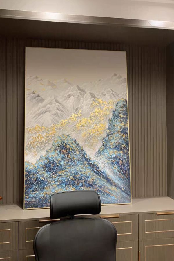 手繪油畫背靠金山貴人相助金箔風水畫裝飾畫 手繪油畫背靠金山貴人相助金箔風水畫裝飾畫