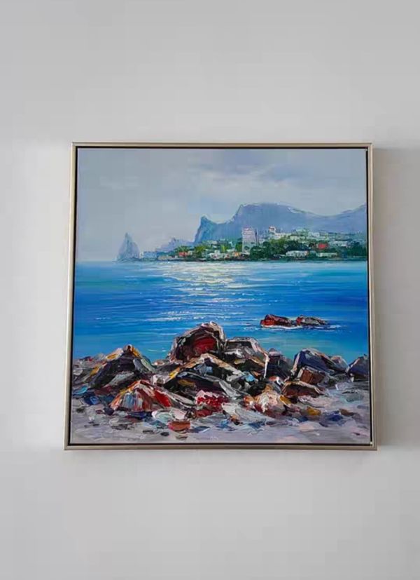 手繪油畫蔚藍海岸厚油立體裝飾畫藝術掛畫送禮自用 手繪油畫蔚藍海岸厚油立體裝飾畫藝術掛畫送禮自用