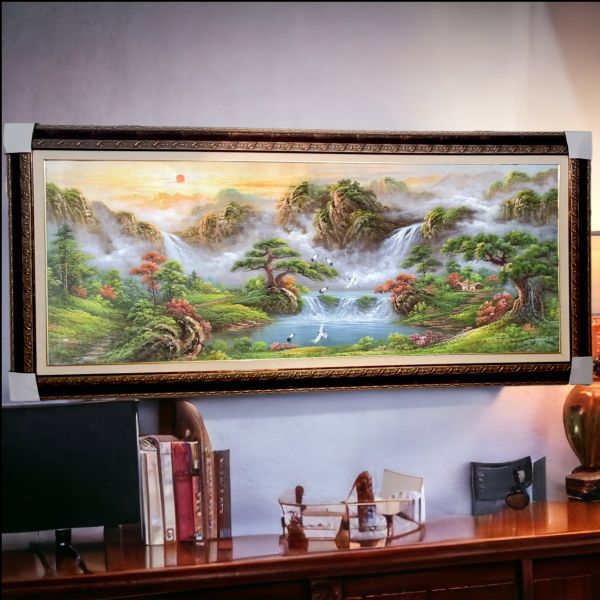 手繪油畫財富滿盆旺宅招財聚寶盆風水師推薦財位掛畫辦公室山水畫送禮自用 手繪油畫財富滿盆旺宅招財聚寶盆風水師推薦財位掛畫辦公室山水畫送禮自用招財山水畫, 開運招財畫, 發財畫, 風水掛畫, 山水圖, 黃金金箔畫, 黃金樹 畫, 湖油畫, 掛畫花, 玄關 擺, 手繪油畫, 開運風水畫, 客廳掛飾, 黃金圖, 風水山水畫, 如魚, 油畫 豐財藝術