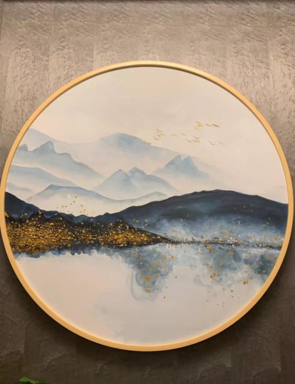 獨家圓形手繪油畫金箔抽象現代山水裝飾畫藝術掛畫 獨家圓形手繪油畫金箔抽象現代山水裝飾畫藝術掛畫