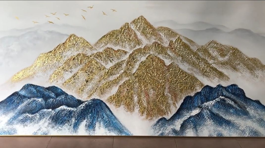 手繪油畫高訂款現代金山立體金箔厚油客廳沙發牆辦公室財位必備靠山掛畫風水師推薦買畫首選 開運山畫, 招財山, 掛畫 招財, 黃金樹畫, 金箔畫, 開運山水, 風水 山, 山 畫, 靠山畫, 風水山