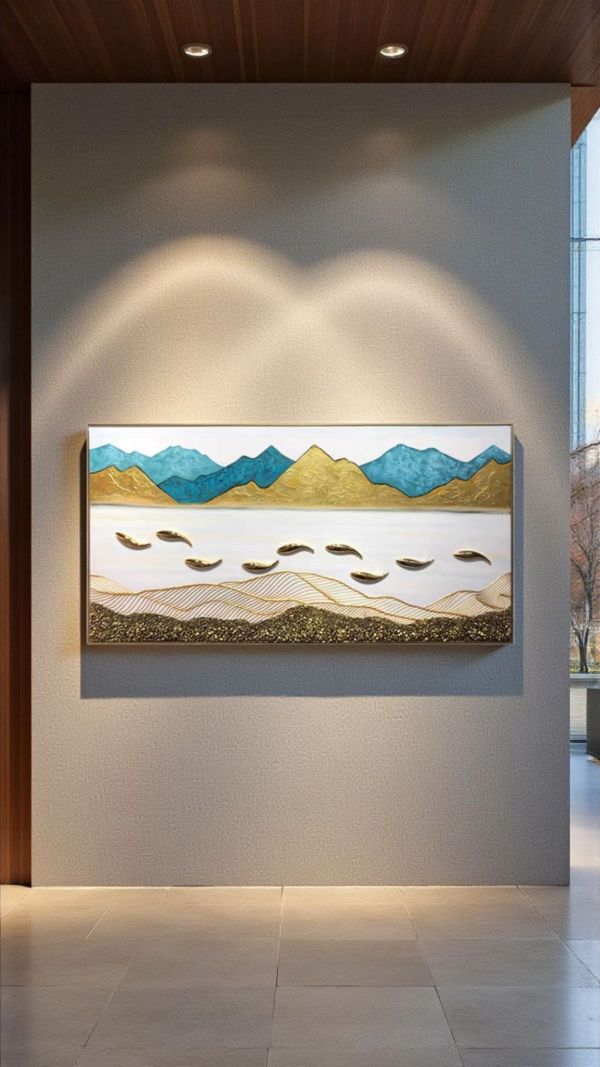 手繪油畫靠山立體九如魚抽象藝術掛畫客廳掛畫買畫首選 油畫,買畫,九如魚,新麗畫廊,客廳掛畫