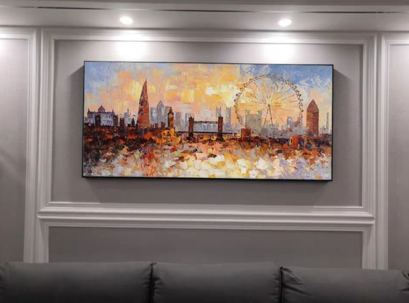 手繪油畫現代城市浪漫摩天輪裝飾畫沙發牆客廳藝術掛畫 手繪油畫現代城市浪漫摩天輪裝飾畫沙發牆客廳藝術掛畫