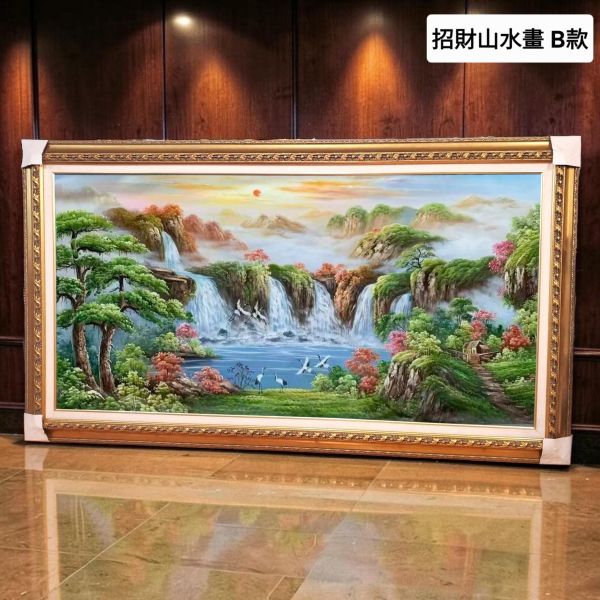 精選三款手繪油畫招財風水畫迎客松聚寶盆命理師推薦風水畫買畫首選 招財山水畫,手繪油畫,風水畫,客廳掛畫,山水畫,瀑布畫,聚財畫,辦公室掛畫,玄關掛畫,新麗畫廊