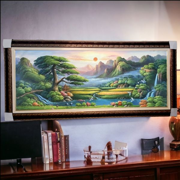 手繪油畫黃金大豐收招財聚寶盆山水畫風水師推薦財位掛畫 手繪油畫黃金大豐收招財聚寶盆山水畫風水師推薦財位掛畫
