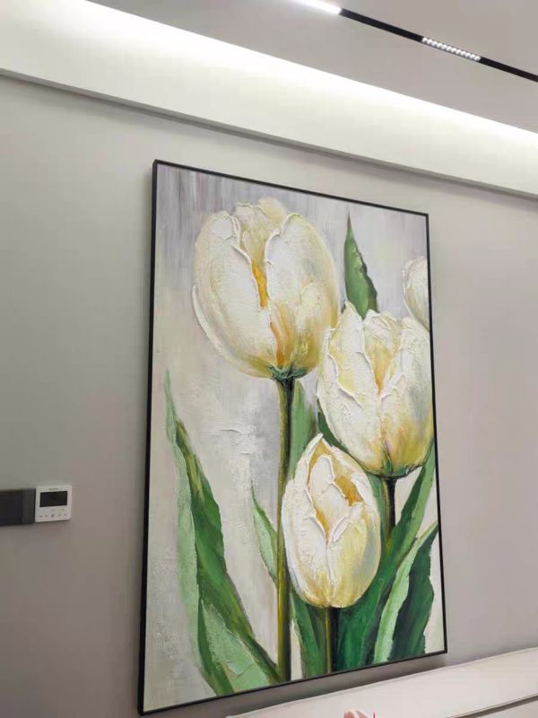 手繪油畫浪漫鬱金香裝飾畫藝術掛畫設計師推薦送禮自用 手繪油畫歐式風景靠山裝飾畫藝術掛畫玄關客廳買畫首選