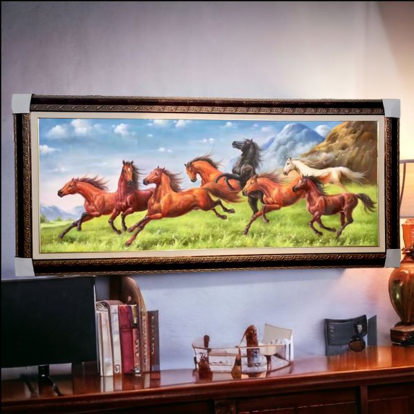 手繪油畫八駿圖馬到成功飛黃騰達公司辦公室風水師推薦首選裝飾畫 掛畫, 油畫, 開運招財, 客廳掛畫, 八駿圖,馬到成功,馬掛畫,買畫,辦公室掛畫